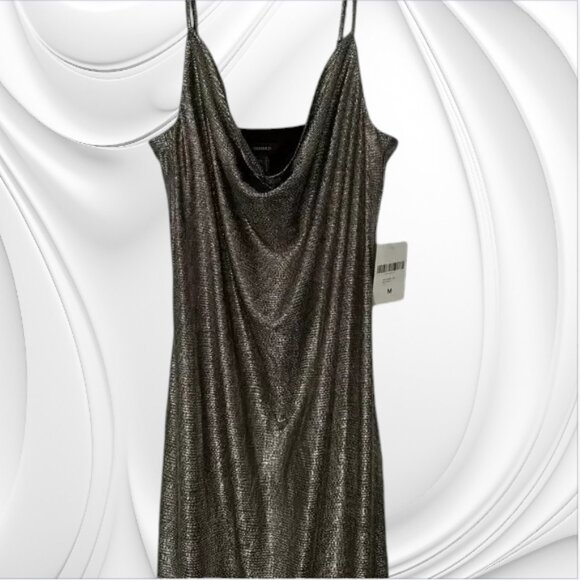 Forever 21 Metallic Cowl Neck Slip Dress Silver Shimmer Size M - Picture 1 of 6
